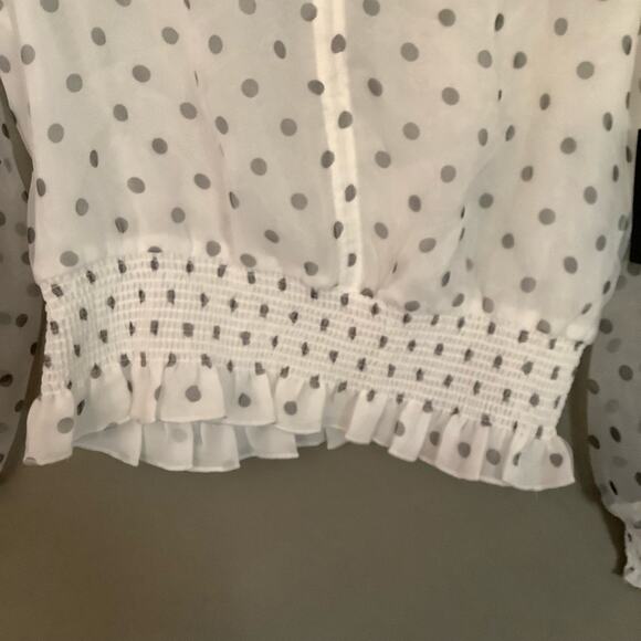 Bar III Polka Dot Snow Globe Sheer Blouson Top - Picture 6 of 7